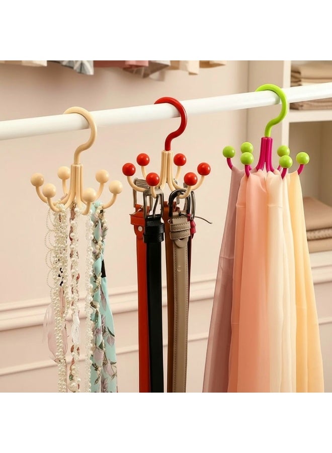 منظم خزانة ملابس دوار بستة خطافات للأوشحة والملابس الداخلية، مصنوع من بلاستيك متين، يدور 360 درجة لتوفير مساحة في الخزانة وسهولة الوصول. - Image 2